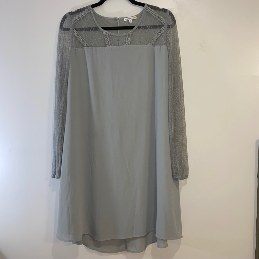 Olive Green Sheer Arm Dress w Lace Detailing